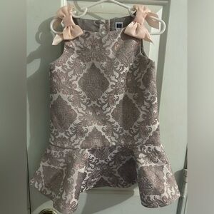 EUC Janie and Jack Gorgeous Pink Shimmer Metallic Jacquard Drop Waist  Dress